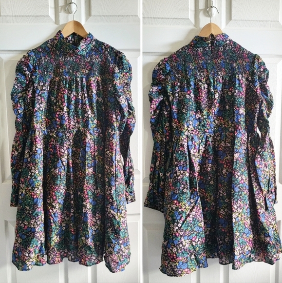 MUNTHE Correct Black Floral Smocked Dress Organic - Picture 4 of 15